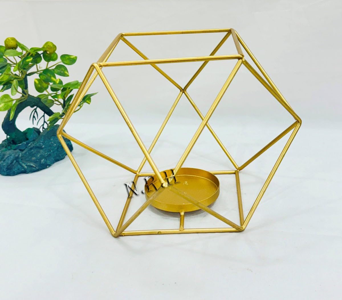 Geometric Tealight Candle Holders Gold - Votive Candle Stand Accents for Tea Light Decorative for Home Table Shelf Mantel Modern Decoration Christmas Wedding Reception Décor, Gold, (7