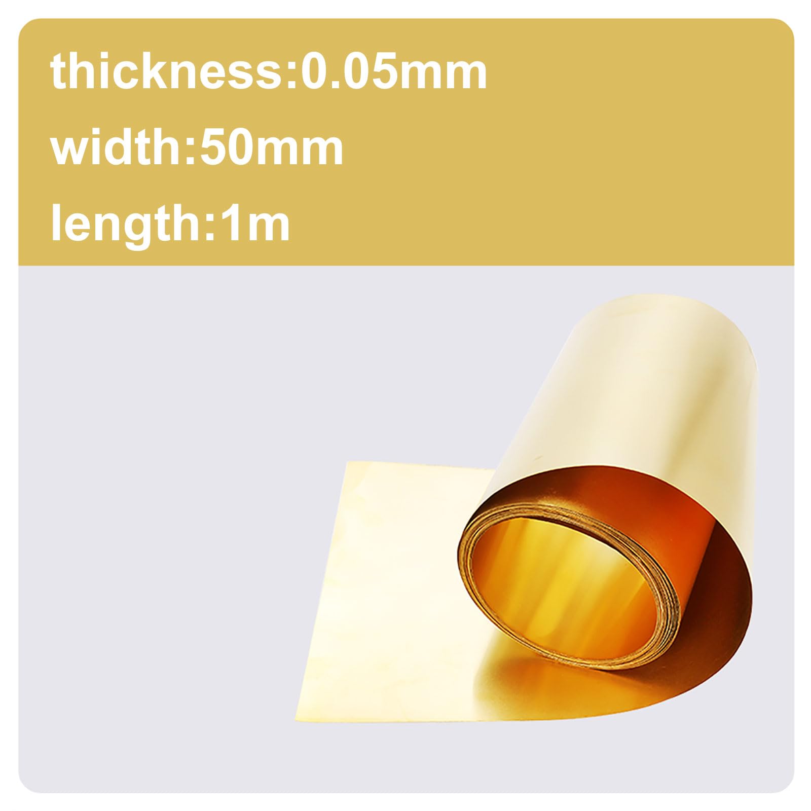 COYOUCO H62 Brass Foil,Brass Sheet Roll,Film Brass Foil Plate,Thickness 0.05Mm,Width 50-120Mm,Length 1M,50mm