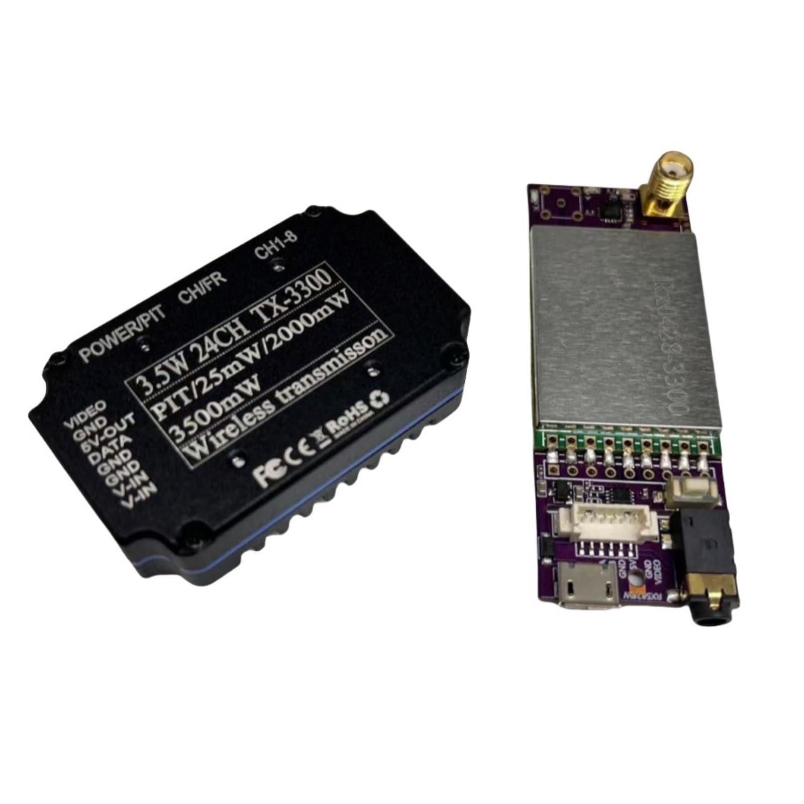 3,3 GHz FPV-Drohnen-Videoübertragungs-Kombination, 3,5 W Sender und 24-K-Empfänger, leicht, 37 g