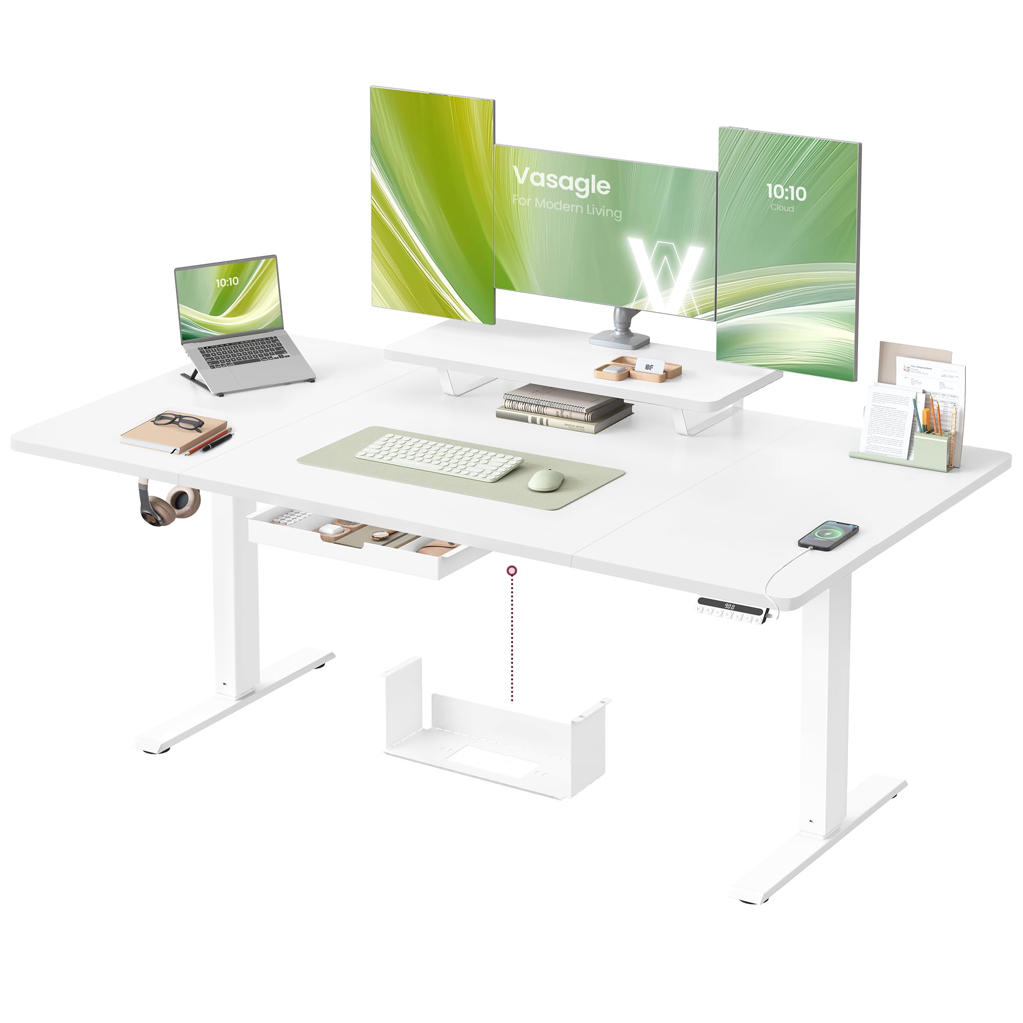 Electric standing desk with adjustable height with Monitor Stand, Cloud White / 80D x 160W x (72-120)H cm