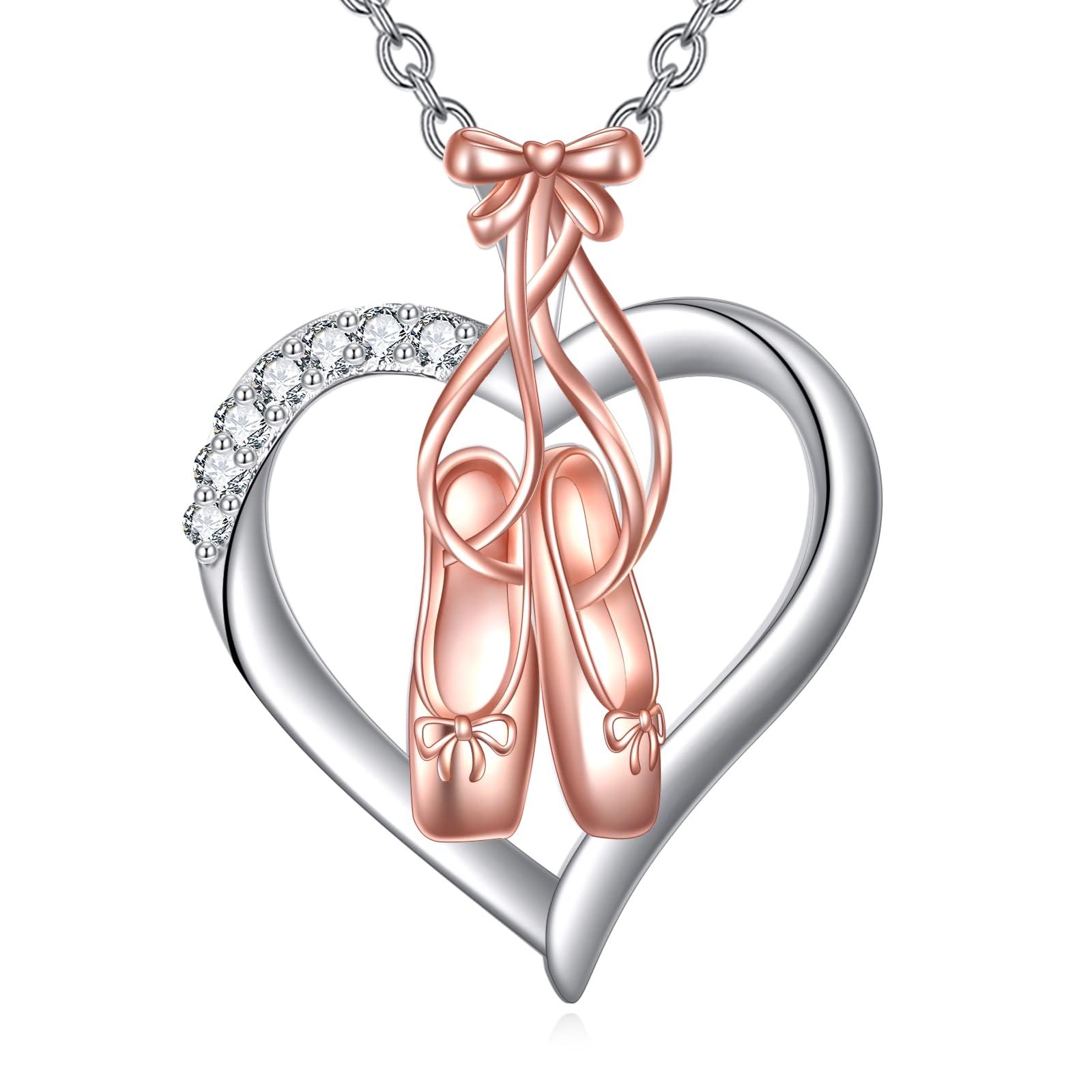 AINFQY Ballet Shoes Necklace for Women 925 Sterling Silver Heart Ballerina Pendant Ballet Dance Necklace Shoes Jewelry Gifts