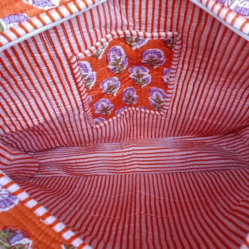Bolso tote acolchado de algodón con cremallera, diseño bohemio miniatura 7