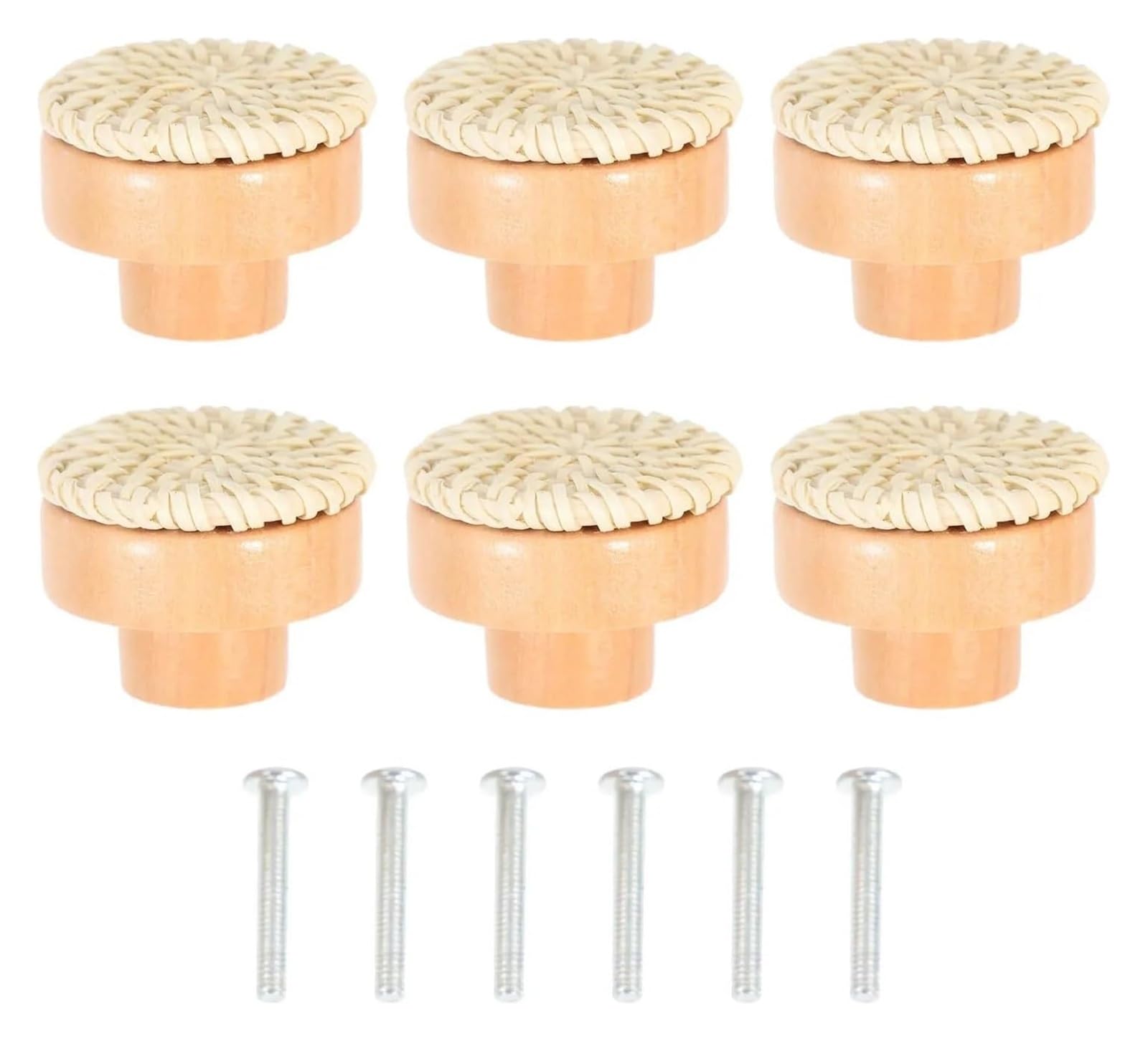 NHralpajj Wood Rattan Bohemian Cabinet Knobs Drawer Pulls