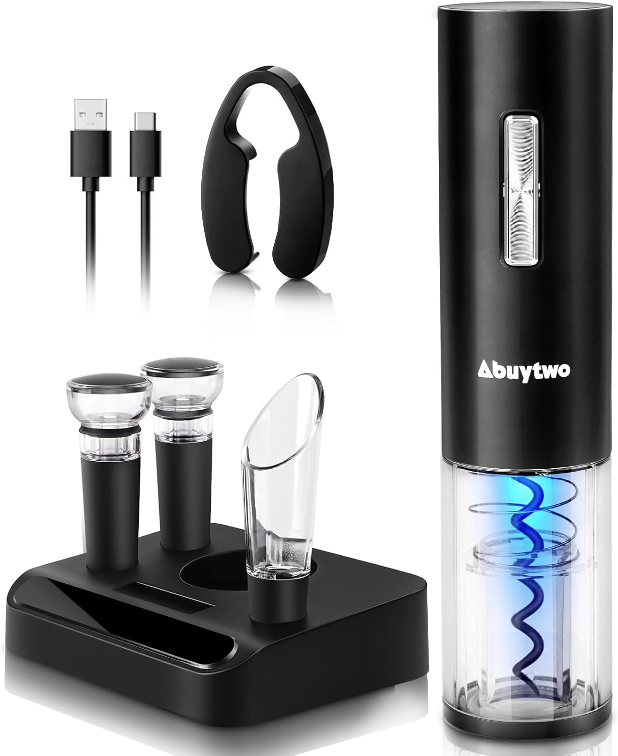 Electric Wine Opener with Pourer Aerator Vacuum Stoppers Foil Cutter Set, Abuytwo Automatic Corkscrew Remover One-click Rechargeable Wine Bottle Opener Kit for Wine Lovers Gift Christmas Home Party