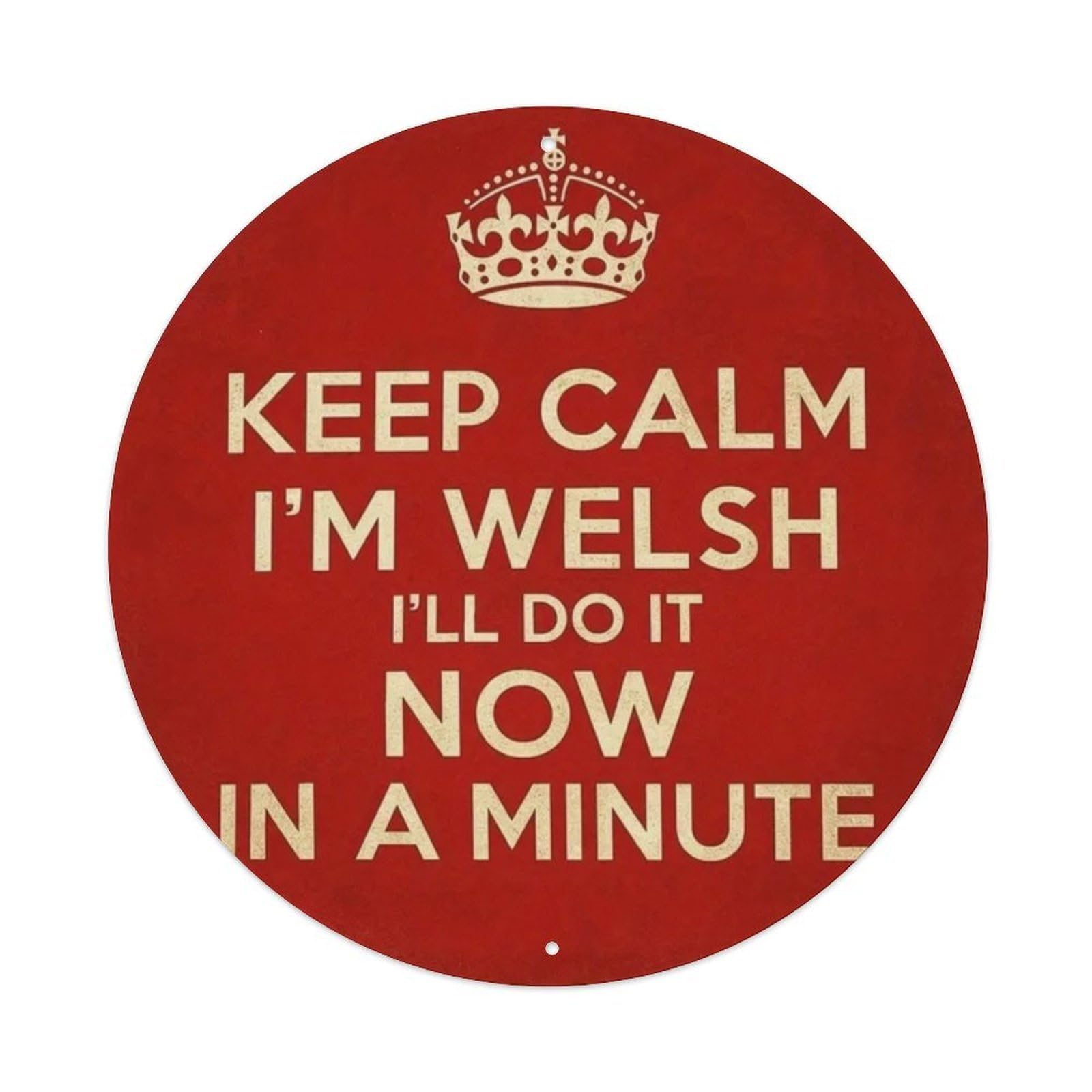 Keep Calm I'm Welsh Round Tin Sign Vintage Metal Sign Home Bar Garden Wall Decor Metal Poster 8x8 Inch