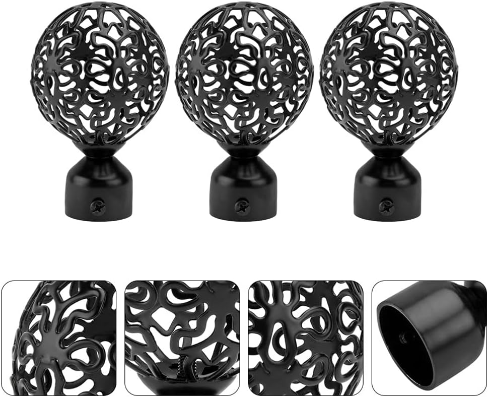 Curtain Rod end caps, 2pcs Curtain End Cap Roman Curtain Rod Caps Decorative Curtain Rod End Curtain Pole Head Black Curtain Head Finials End Curtain Iron A1 Diamond Rome