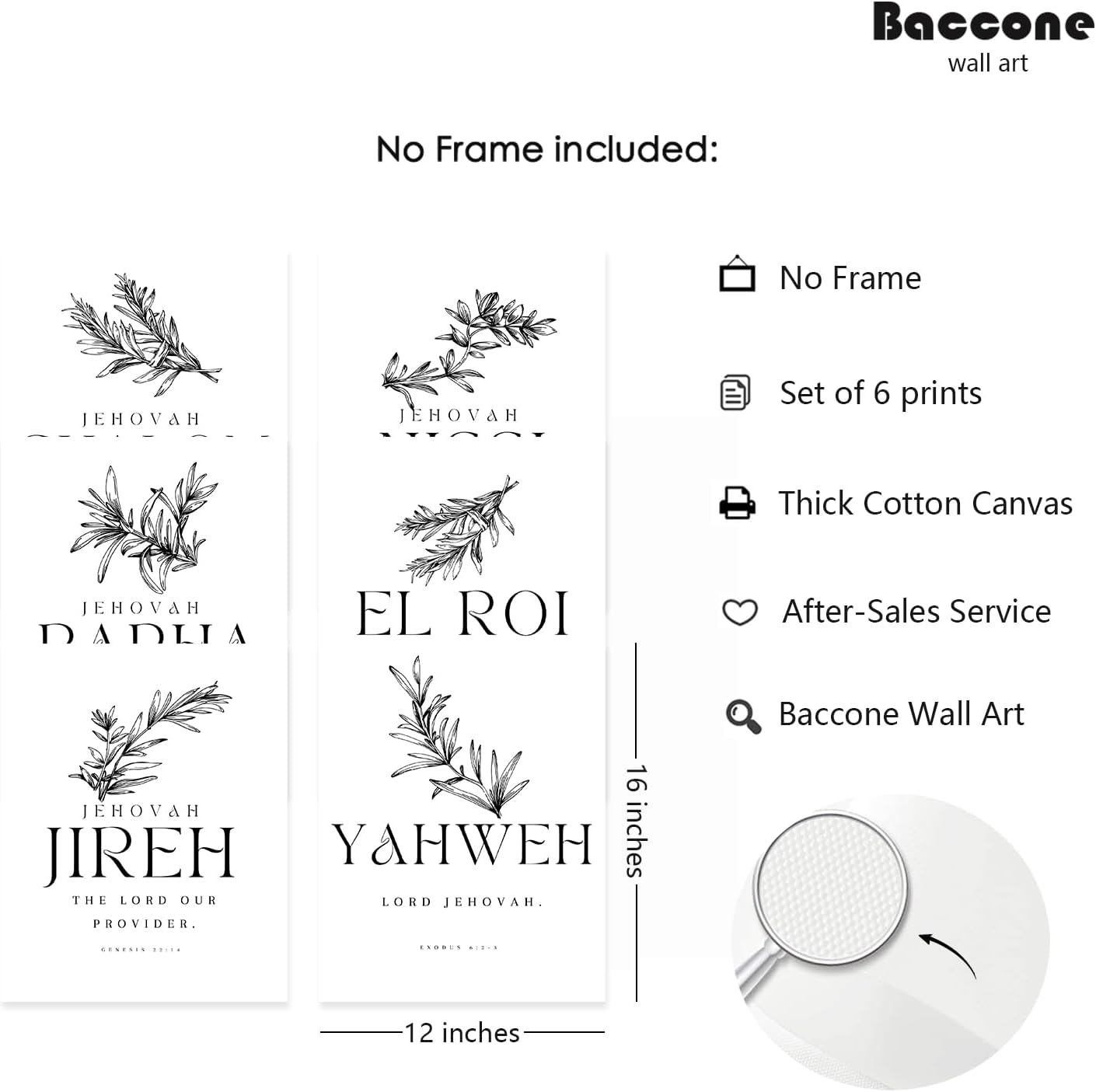 Christian Hebrew Names of God Wall Art Bible Verse Scripture Canvas Wall Decor Art Minimalist Jesus Pictures Modern Christian Poster Artwork Bible Verse Prints for Room 12x16 Inch Unframed Set of 6