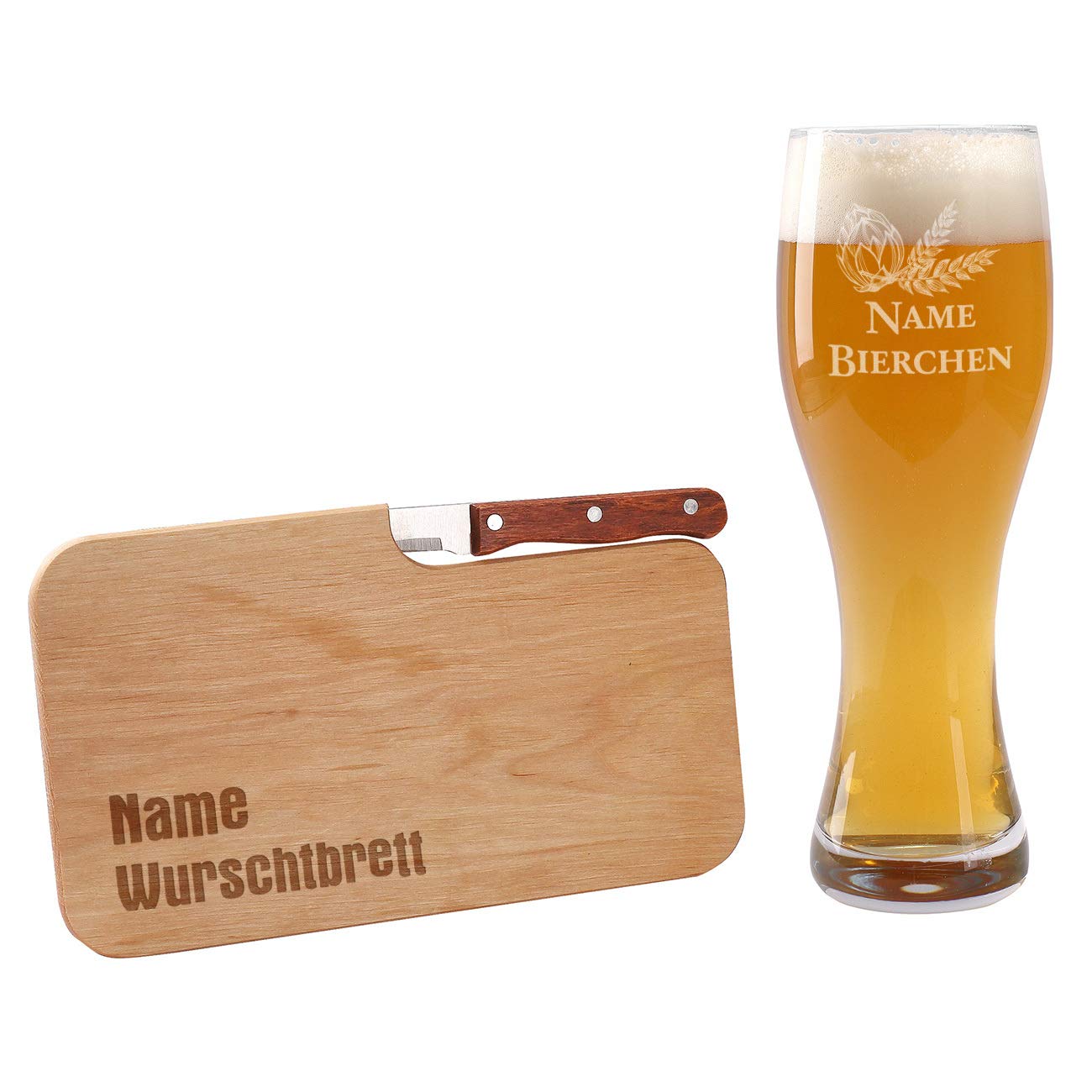 Leonardo Geschenkset bestehend aus Leonardo Weizenglas und Frühstücksbrettchen mit Gravur des Namens
