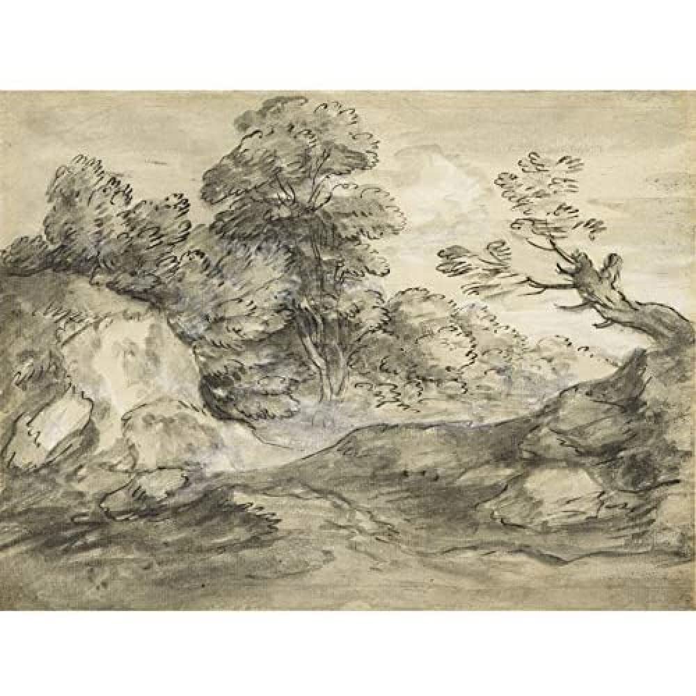 Artery8 Gainsborough Rocky Wooded Landscape Winding Track Painting Unframed Wall Art Print Poster Home Decor Premium