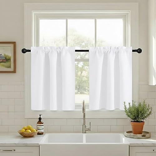 Vista 29 de NICETOWN Cortinas opacas cortas para dormitorio, bolsillo para cortinero, aislamiento térmico, para cocina, sótano, baño, Navidad, 29 pulgadas