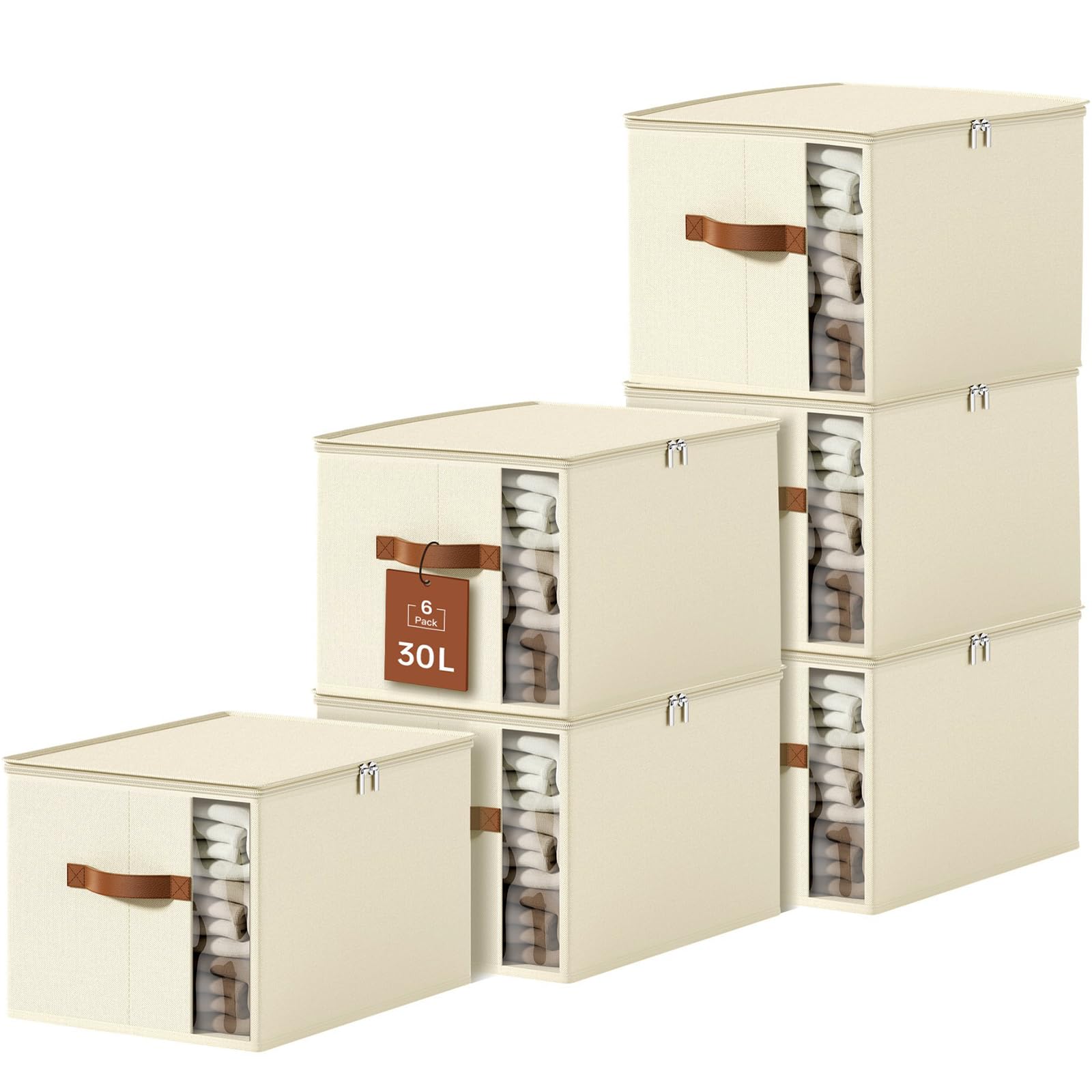Clothes Storage Bins with Sturdy Frames, Foldable Fabric Clothing Organizer Box for Moving, Sweater Storage Cube with Lids and Zipper, Linen Closet Storage Bags for Blankets, Clothes, Sheet