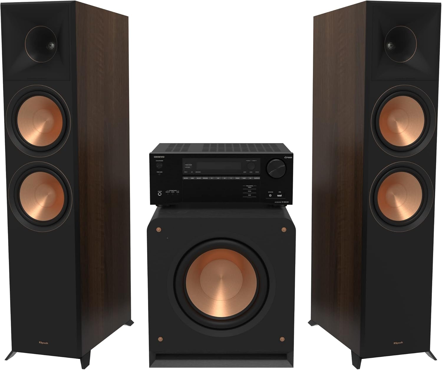 Klipsch Reference Premiere RP-8000F II 2.1 Home Theater System with 8” Cerametallic Woofers in Ebony with Onkyo TX-NR6100 7.2 Channel THX Certified Network AV Receiver