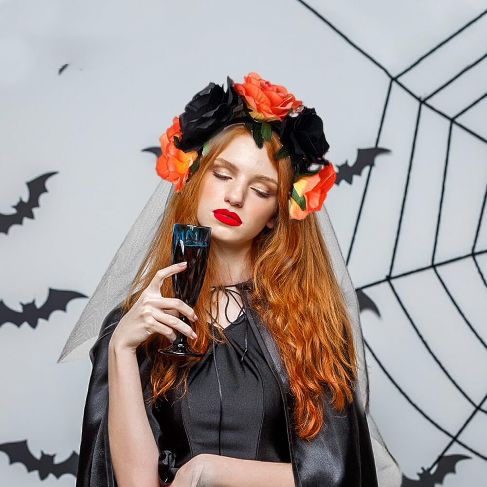 GWAWG Velo Sposa Cadavere, Cerchietti Halloween Con Fiori E Guanti