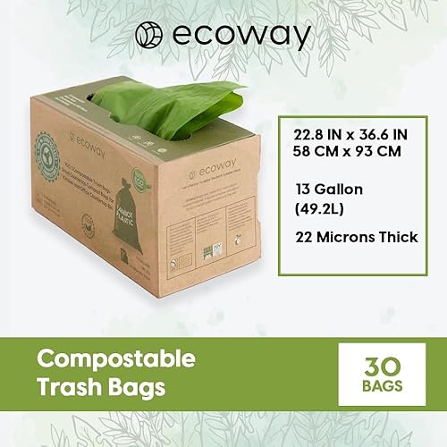 Miniatura 4 de Ecoway Bolsa de basura ecológica paquete de 30 Plant Strach biodegradable bolsa de basura para cocina, baño, oficina, hogar, verde