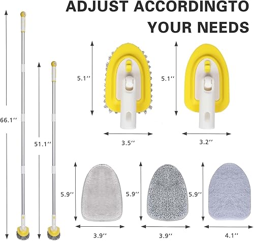 Miniatura 2 de Cepillo de ducha con mango de 51 pulgadas de largo, cepillo de limpieza 3 en 1 de bañera y azulejos para limpiar baño, cocina, inodoro, pared,