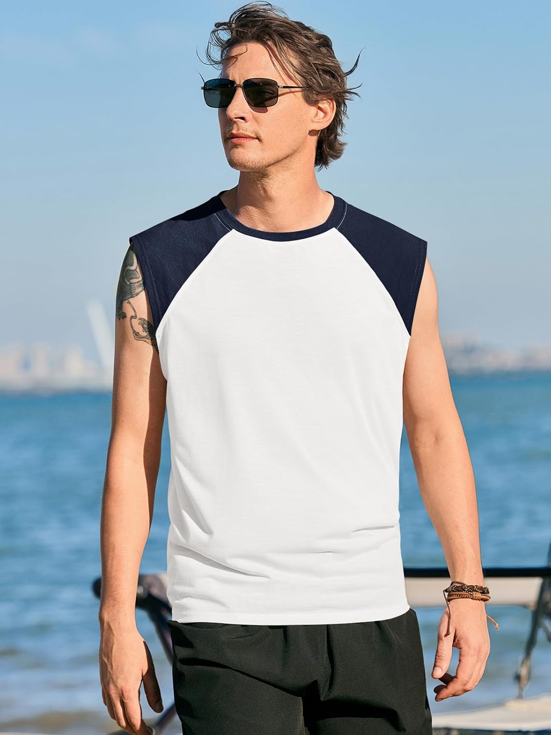 Runcati Mens Workout Tank Tops Sleeveless Muscle Gym T Shirts Baseball Cut Off Raglan Sleeve Color Block Tees - Image 2