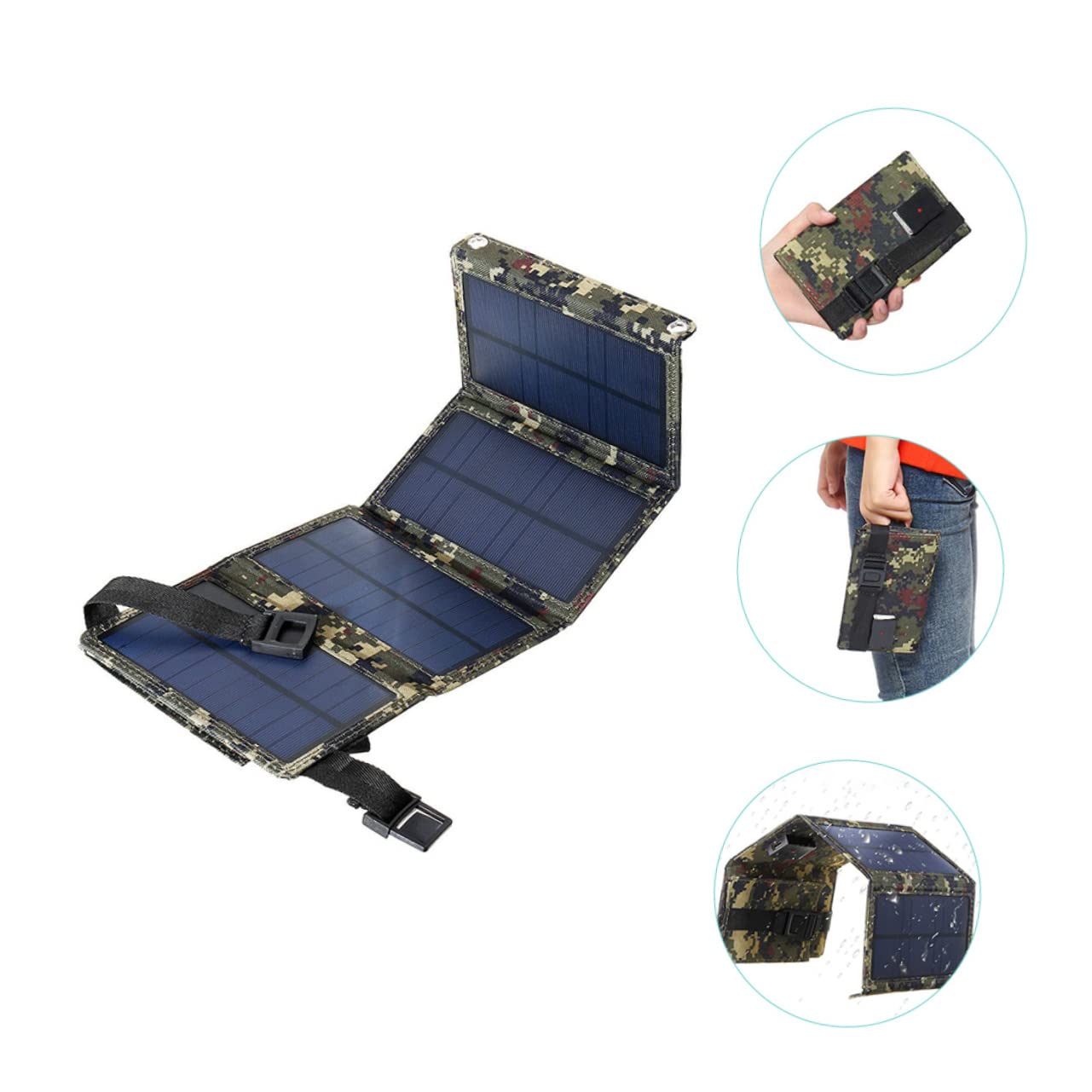 EXCEART Cargador Solar Portátil Plegable USB para Móviles Tablet y Equipos de Emergencia Exterior Camping Senderismo