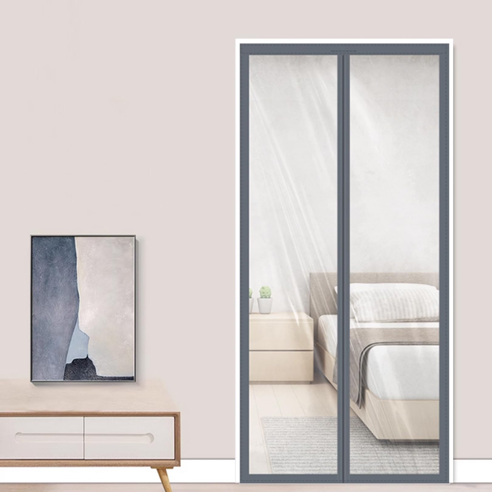 Isolant anti froid porte entrée magnétique en EVA transparent avec bordure gris
