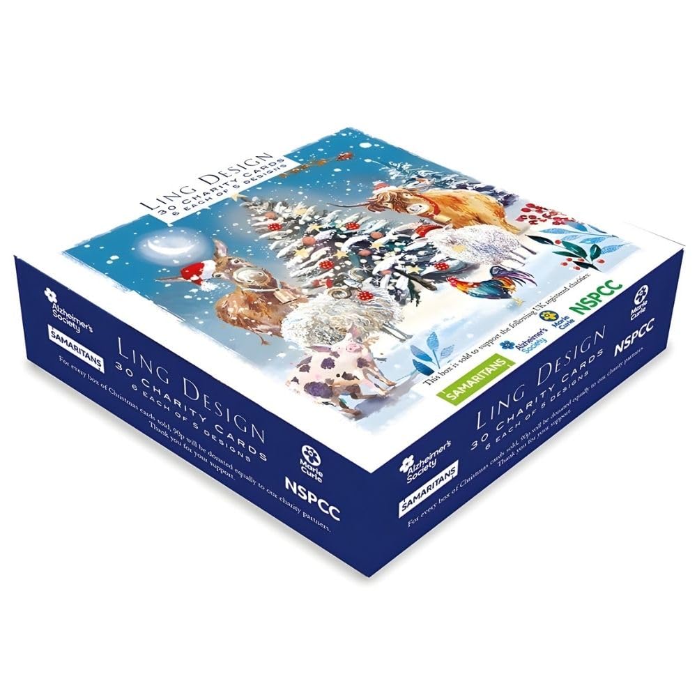 Ling Design Charity Box Of 30 Christmas Cards Wildlife Cards Supporting Multiple Charities - Christmas Cards Wildlife Designs, Festive Cheer, Xmas Wishes, Samaritans, Marie Curie, NSPCC