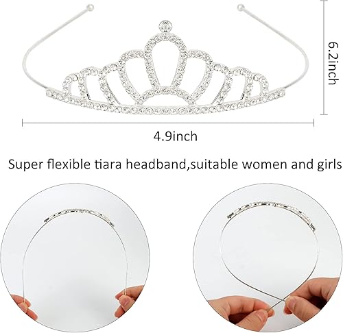 Miniatura 5 de CURASA 2 piezas de tiara de princesa de cristal plateado para niñas coronas de cumpleaños para mujeres coronas y tiaras para niños diadema de flores