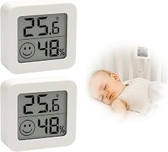 2 unidades Mini LCD Termómetro Higrómetro Digital Inalámbrico Termómetro y Medidor de Humedad para Interior, Habitación del Bebé, Salón, Oficina, Invernadero