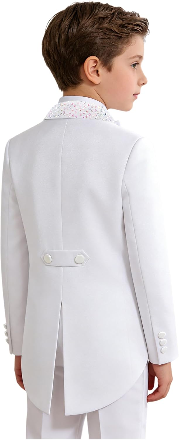 JEYPINMI Boys Classic Fit Tailcoat Jacket Long Sleeve Sparkle Tuxedo Blazer for Prom Concert Performance