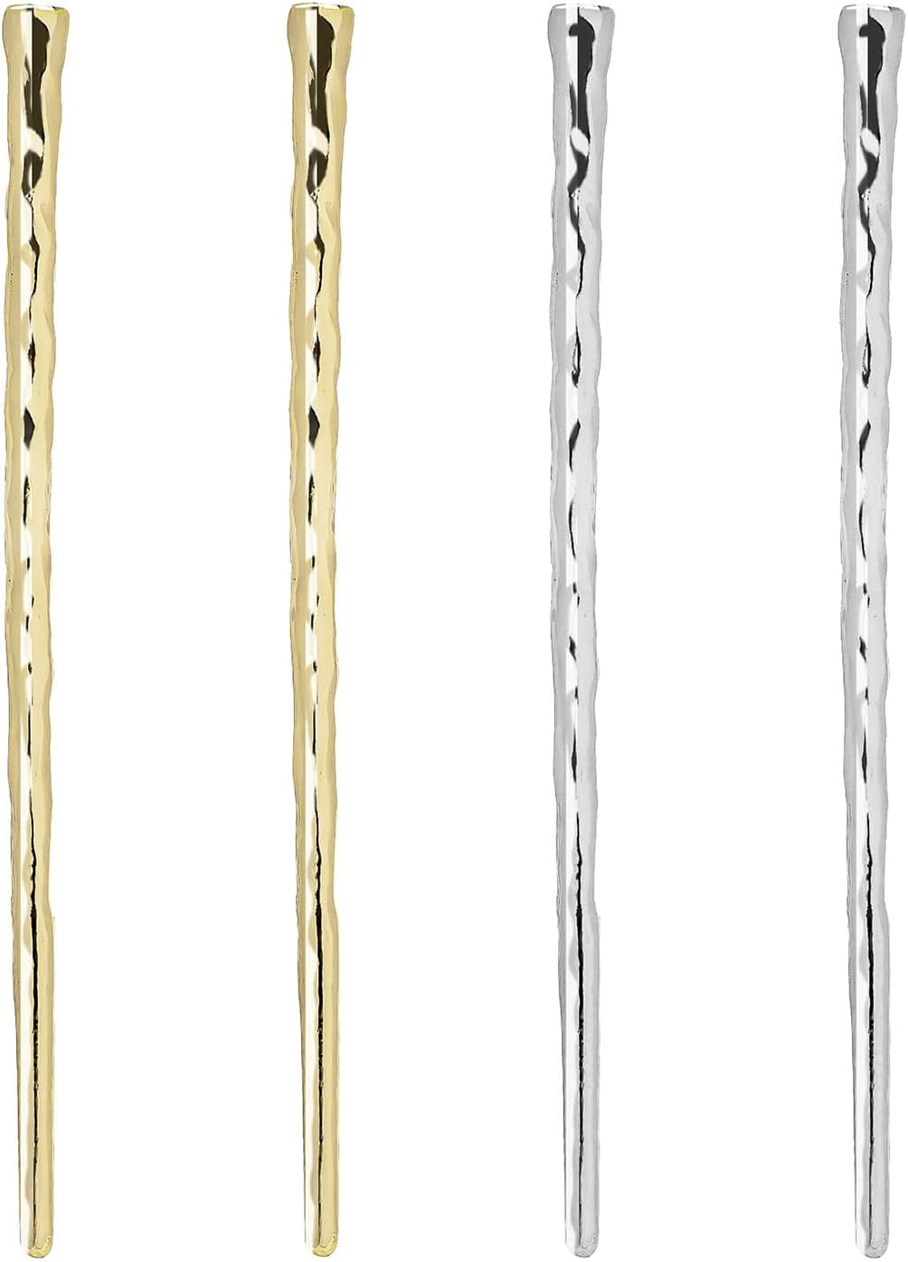 RAYNAG 4 Pack Bun Hair Sticks Metal Hair Chopsticks Charms Girl Women Hair Pin, Alloy Hair Pick, Gold and Silver (4.9inch)