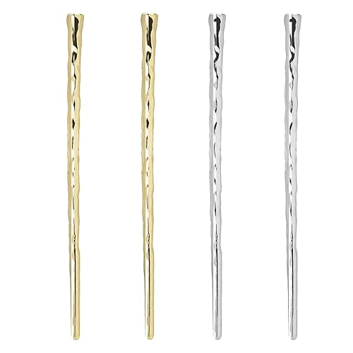 RAYNAG Palillos de metal para el cabello, 4 piezas, palillos para el cabello de niña y mujer, alfiler de aleación, dorado y plateado