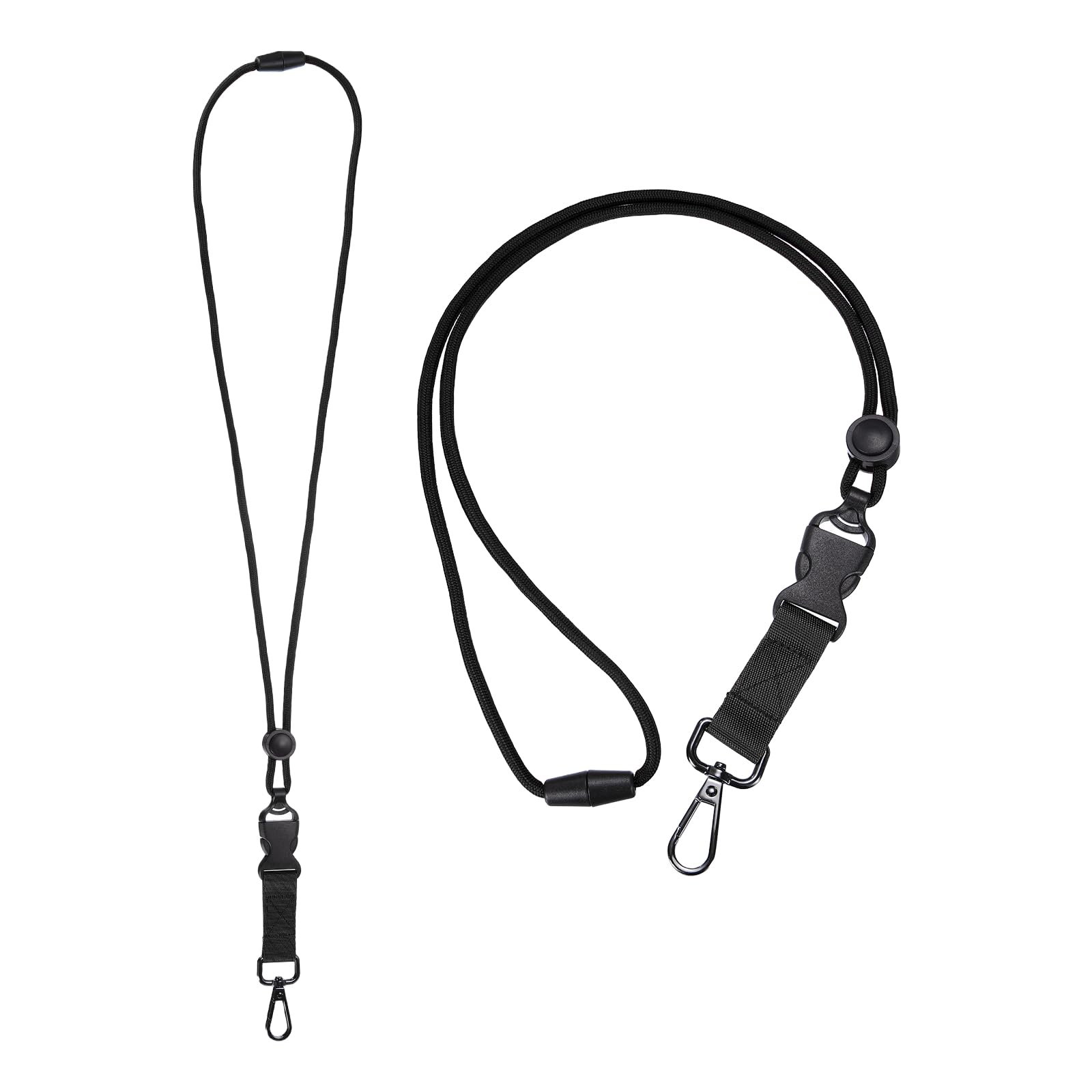 PATIKIL 2Pcs Breakaway Lanyard for ID Badges, Heavy Duty Neck Key Lanyard with Safety Adjustable Buckle and Metal Clip Detachable Round Cord Keychain for Card Key Badge, Black