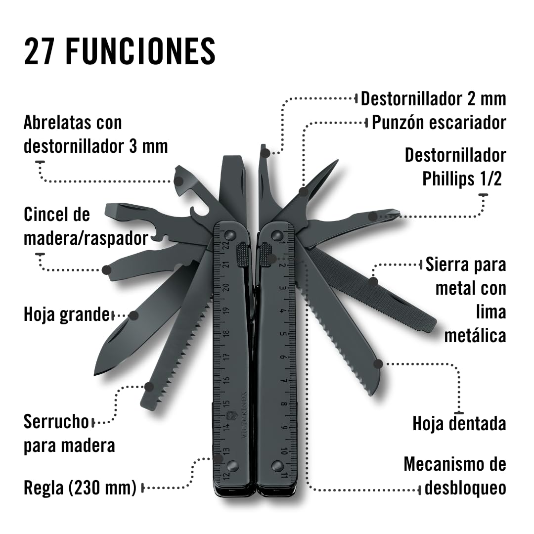 Victorinox Swiss Tool BS Multiherramienta de Bolsillo, 27 Funciones, Negro