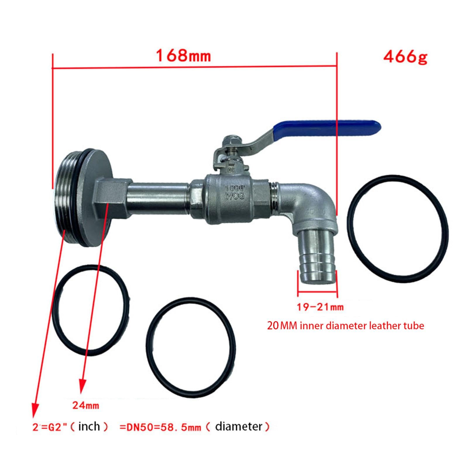 Raccordi Idraulici con Valvola a Sfera Dn50 Antiruggine Durevole Facile Installazione Connettore per Tubo Flessibile per Barilotto di Ferro 200/210 /, 90 gradi 20 mm
