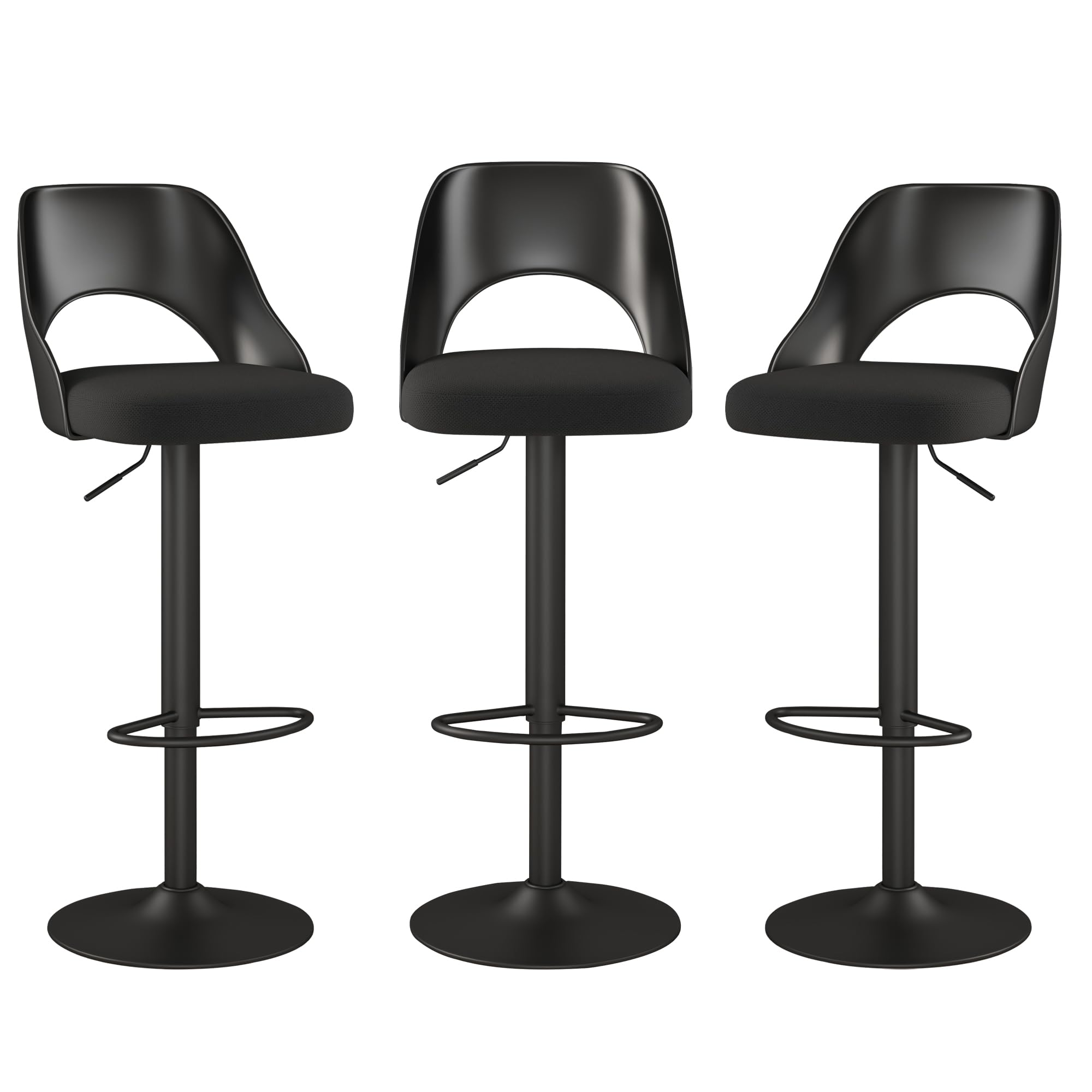 HENGJIANYI Barstools Set of 3, Height Adjustable Swivel Counter Bar Stool with Hollowed-Out Back, Upholstered Chair with Black Metal Base Footrest,