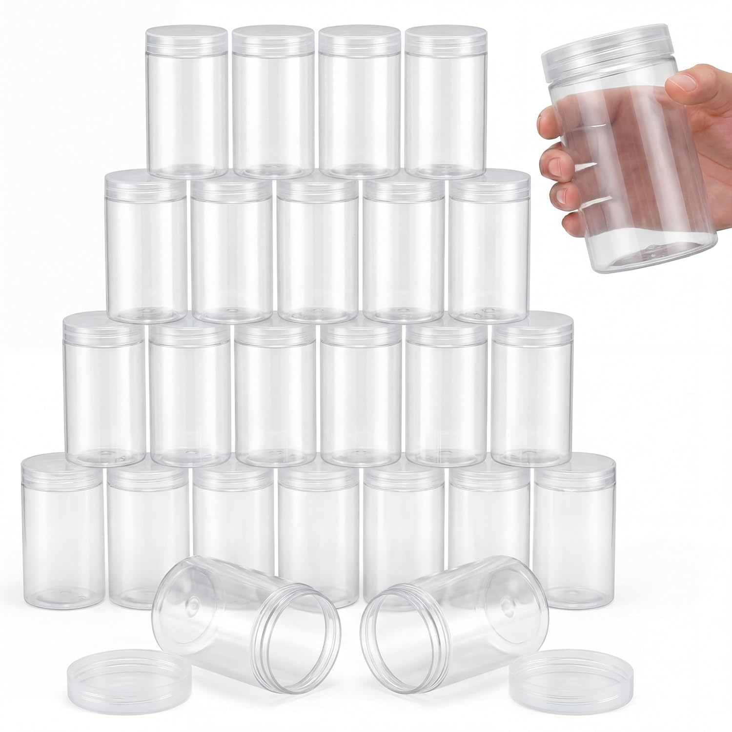 SATINIOR 24 Pieces Clear Plastic Jars with Lids, Clear Lid, 10 oz