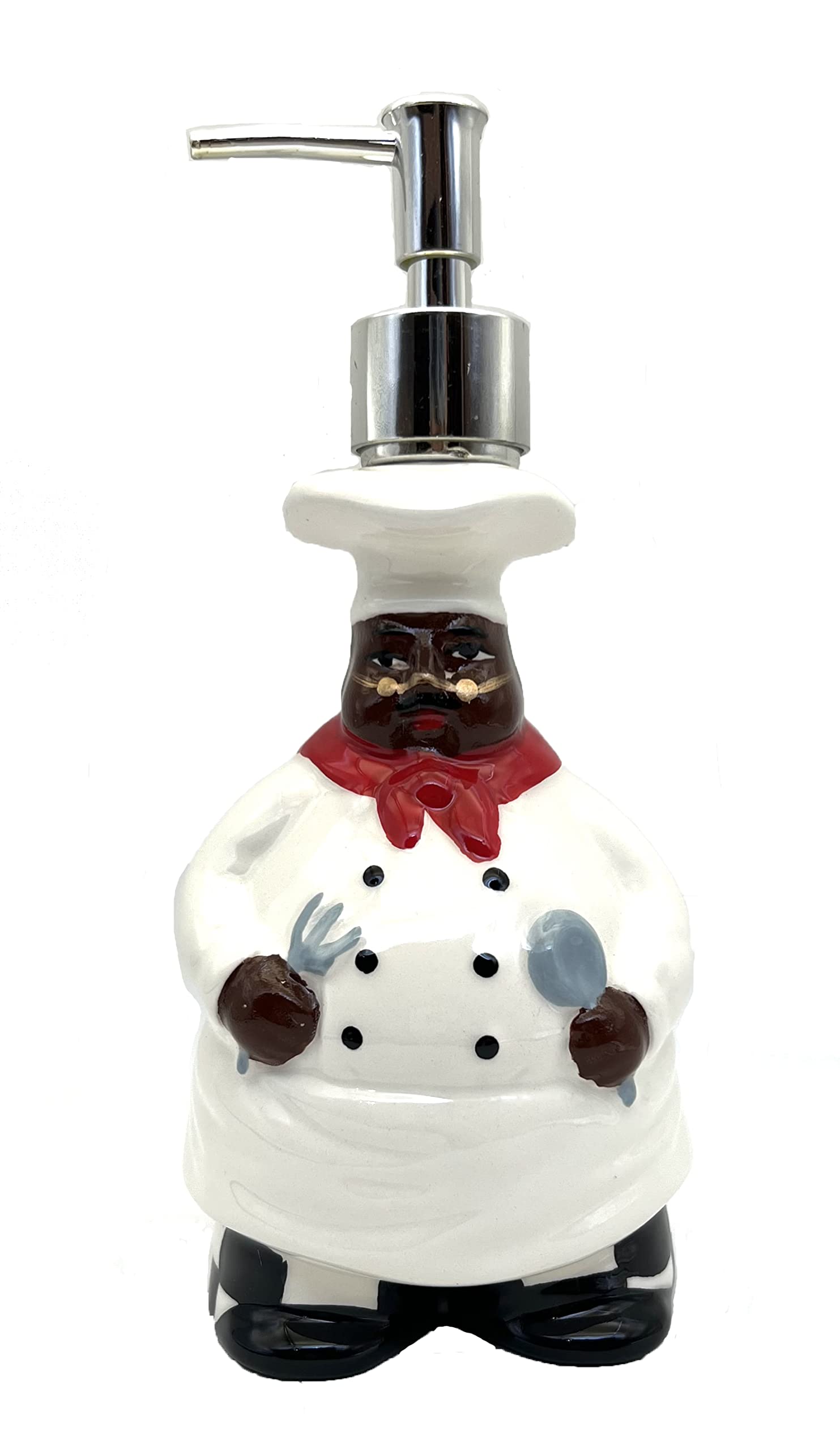 ACK Hand Painted Ceramic Happy Chef Collection Refillable Soap Dispenser, Lotion Jar, Kitchen Décor, Bathroom Décor