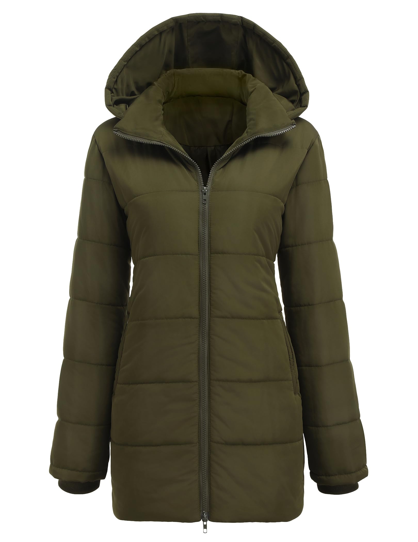 Hotouch Abrigo de invierno para mujer largo acolchado con capucha ajustado cálido chaqueta informal a prueba de viento gruesa algodón S-XXL