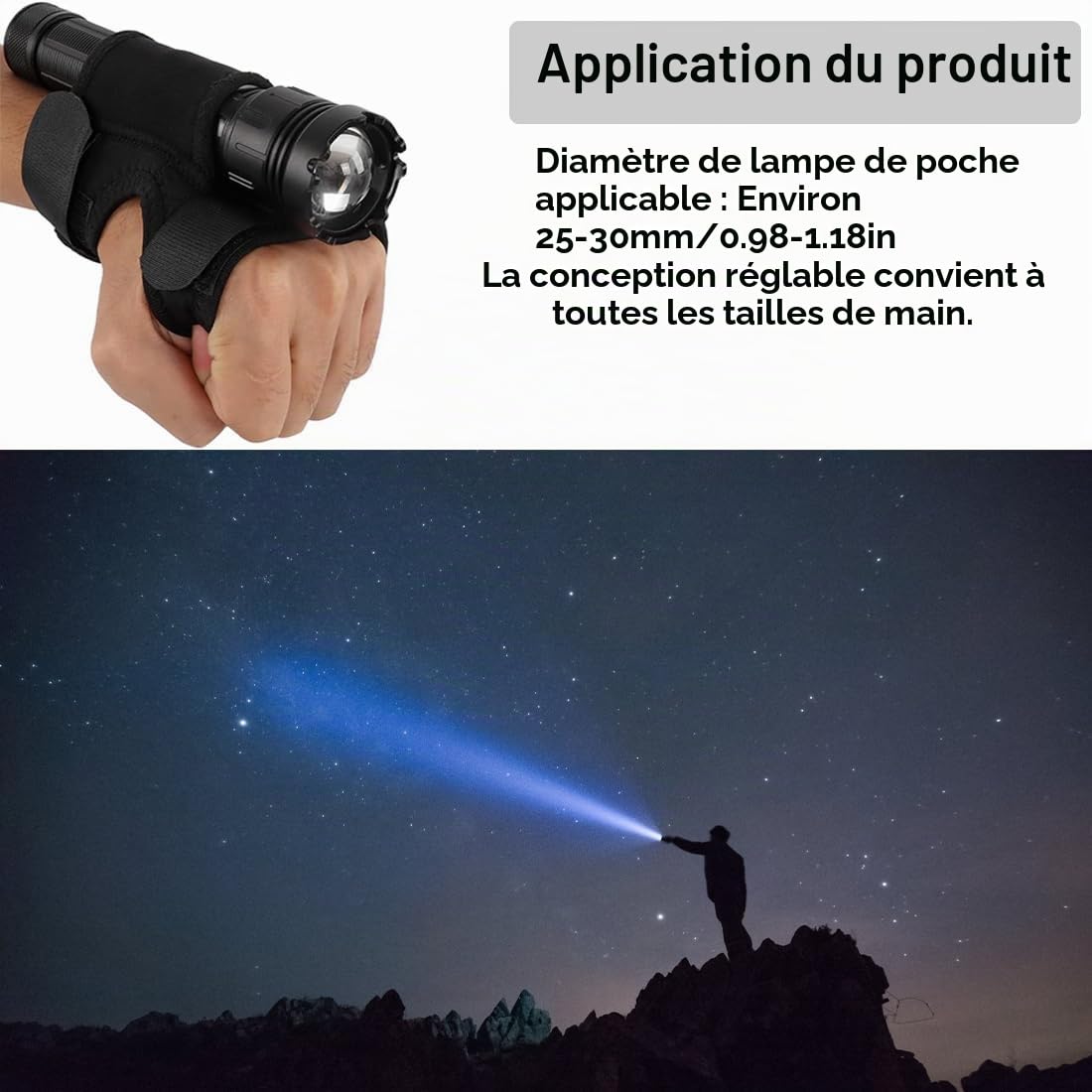 Étui de Lampe de Poche, Sacoche Torche Portable Mains Libres Étui de Lampe de Poche sur Poignet Bras Support de Lampe de Plongée sous-Marine, Réglable Accessoires de Plongée Sous-marine
