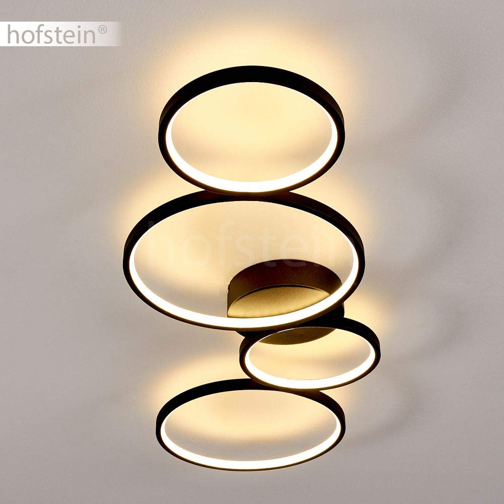 HOFSTEIN LED Deckenleuchte Rodekro, dimmbare Deckenlampe aus Metall in Schwarz, moderne Leuchte dimmbar über Lichtschalter, 37 Watt, 3300 Lumen, 3000 Kelvin, Wohnzimmer, Schlafzimmer, Küche