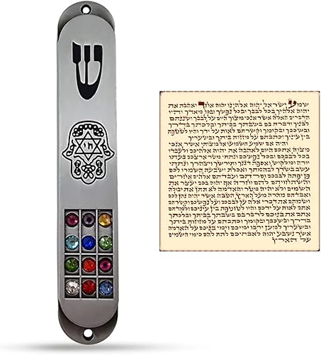 TALISMAN4U Funda MEZUZAH de peltre con desplazamiento para 12 tribus de Israel Hoshen, diseño de protección Hamsa Star of David Judaica Door Mezuza