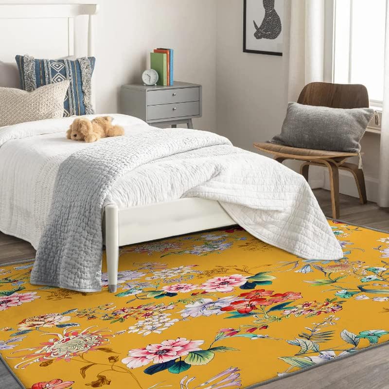 Miniatura 2 de Alfombras lavables para entrada, sala de estar, dormitorio, alfombra botánica y decoración del hogar, alfombra floral mostaza de 2 x 3,