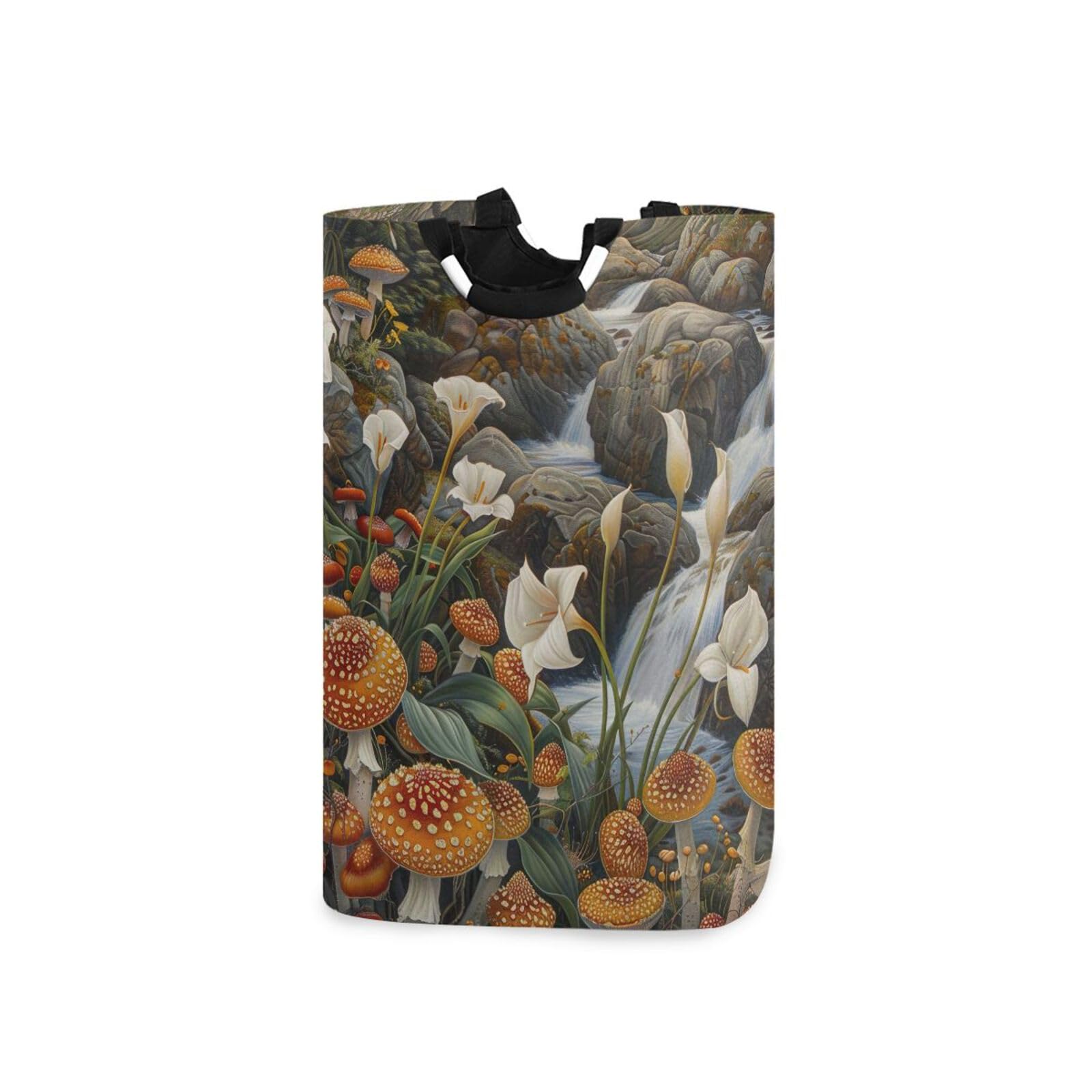 Jihqo Laundry Hamper Basket Cute Mushrooms Near River Collapsible Nursery Storage Bin Waterproof Clothing Baskets for Home Bedroom Bathroom Washing Room