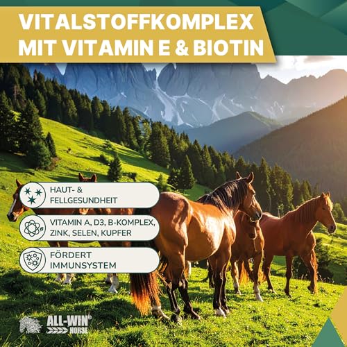 ALL-WIN Horse Meal Deal 15 kg | Haferfreies Pferdemüsli mit Apfel für hohe Schmackhaftigkeit | Reich an Vitamin E & Biotin | Ergänzungsfutter für Vitalität & Glanz