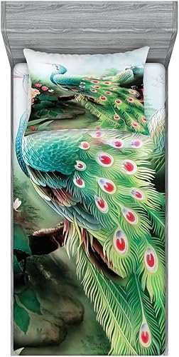 Miniatura 164 de Ambesonne Juego de sábanas bajeras y fundas de almohada de los años 90, patrón geométrico en estilo retro, formas redondas de triángulo de media