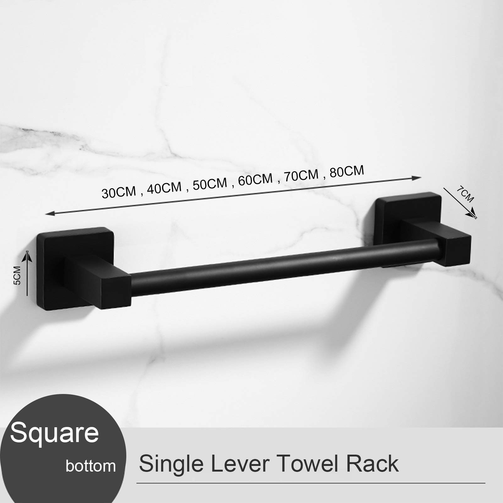 Montado en la Pared de la Barra de Toallas, 30cm / 40cm / 50cm / 60cm / 70cm / 80 cm Toalla de Toalla para Soporte de Rack para baño o Accesorio de Cocina, Negro (Size : 60cm)