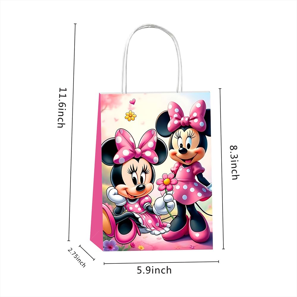 DSOE 12pcs Minnie Party Gift Bags with Handles,Boy and Girl Birthday Party Supplies for Minnie Party Decorations