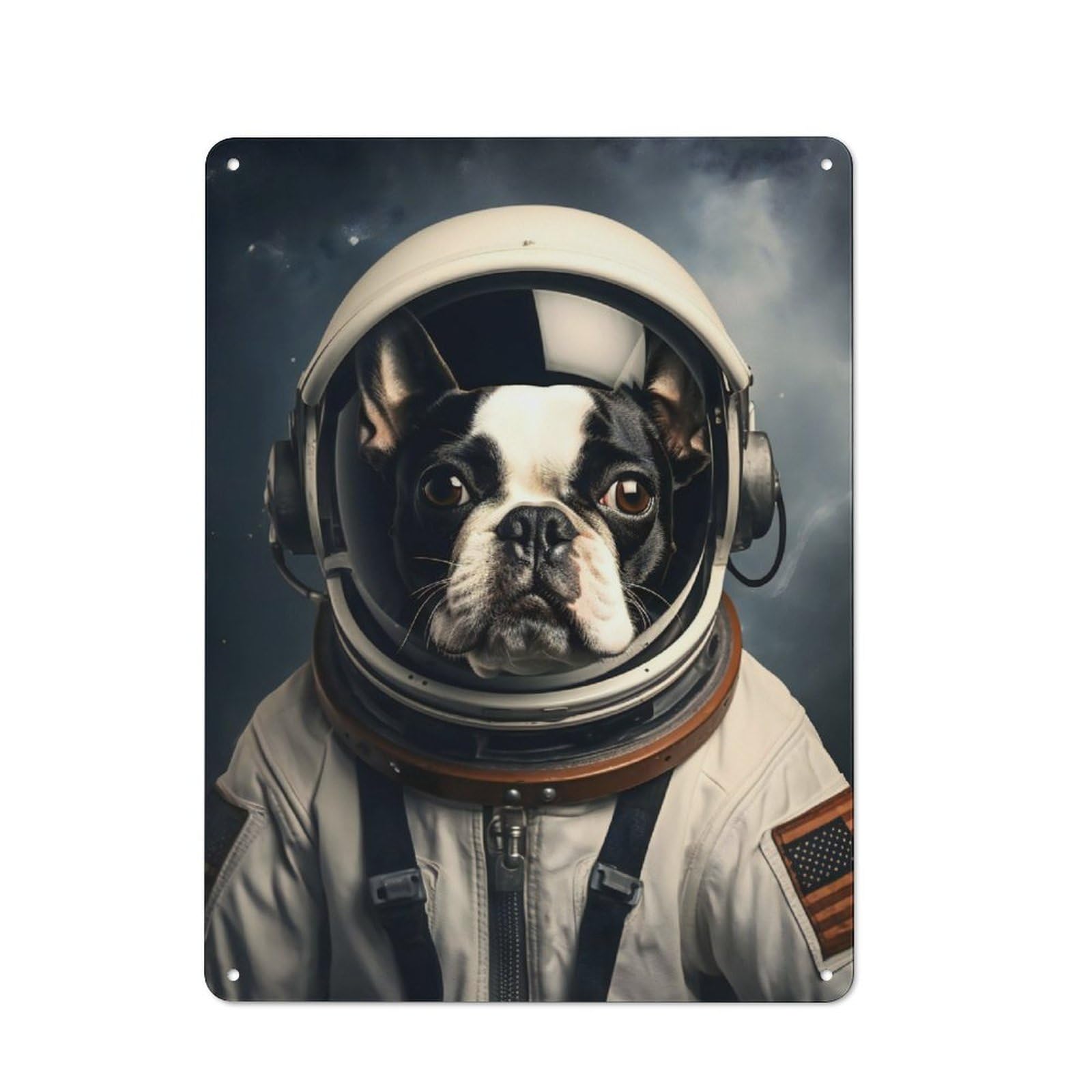 Boston Terrier Astronaut Retro Metal Wall Decor 40x30cm, Metal Wall Art Sign for Living Room, Hallway, Kitchen Or Cafe