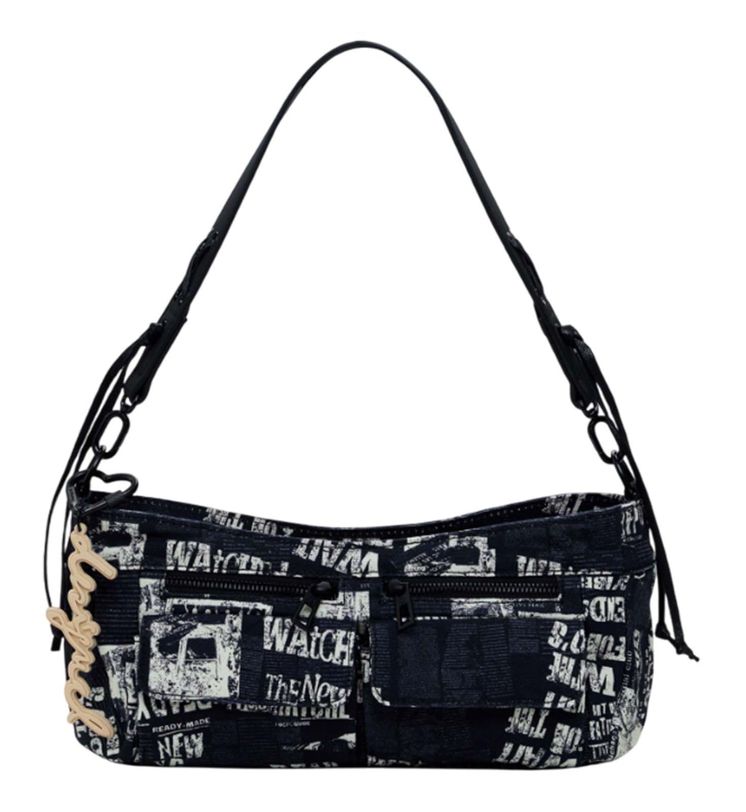 Desigual shoulder bag cross body bag Donosti Newspaper Hand Bag Black