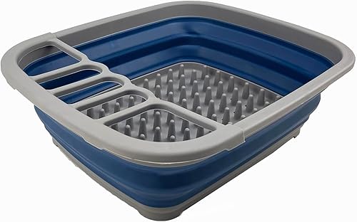 Miniatura 3 de SAMMART Escurridor de platos de plástico plegable de 8 litros (2.11 galones), estante de secado plegable, organizador de vajilla portátil, bandeja