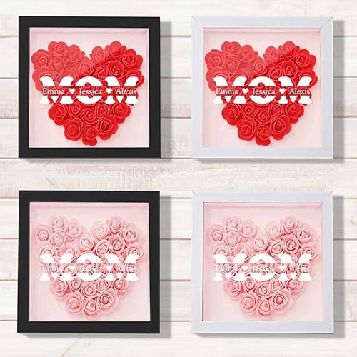 Miniatura 7 de Caja personalizada de sombra de flores para mamá con marco de fotos de rosa preservada con nombre, marco de caja de sombra de memoria personalizada,