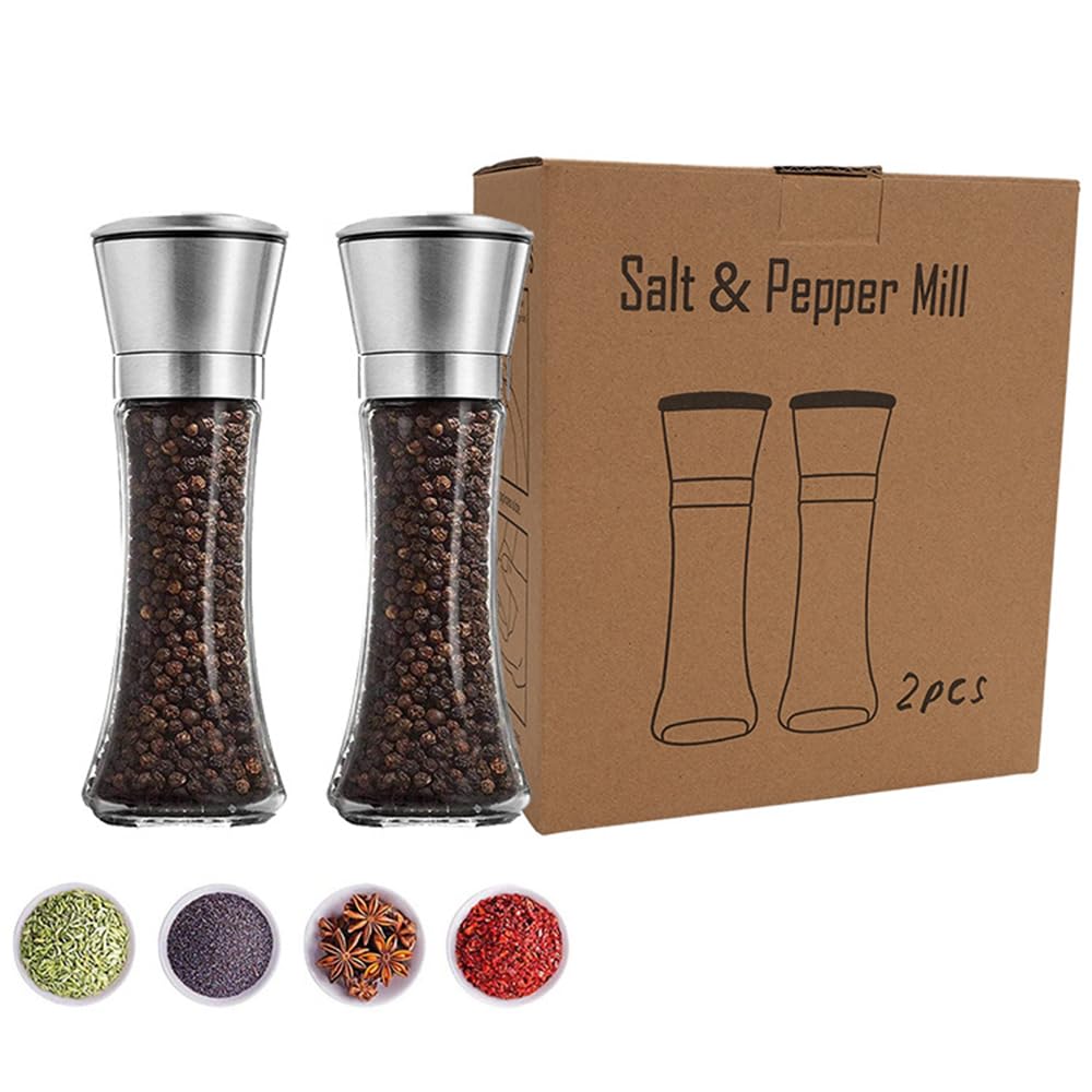 Stainless Steel Pepper Mill Grinder, Manual, Salt and Pepper Grinders, Adjustable Coarseness, Spice Grinder, for Pepper, Cumin, Sea Salt, Mung Bean, 2 Pcs
