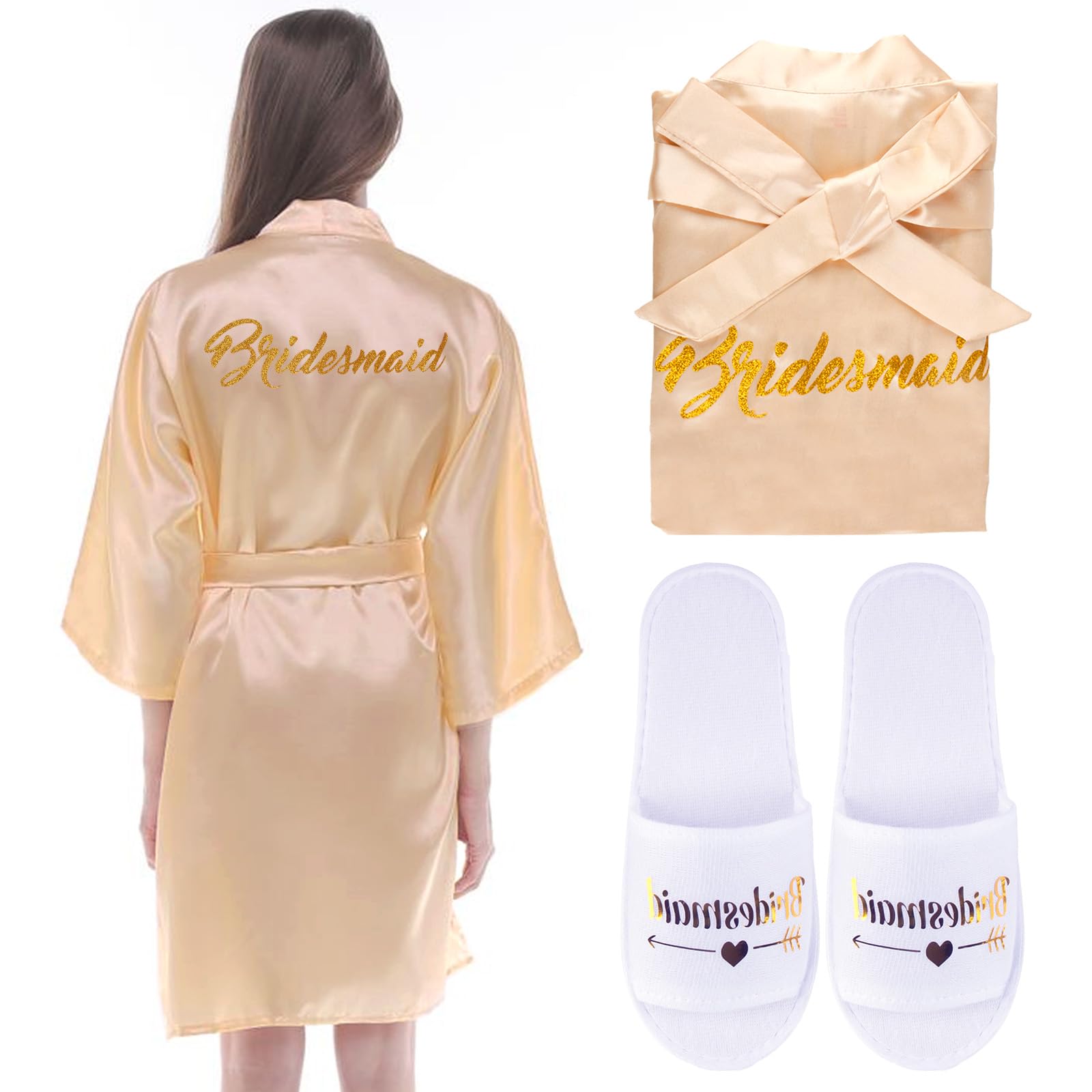Amazluck Bride Robe And Slippers Set With Lace Trim Embroidery Silky Bride And Bridesmaid Robes Bridal Party Dressing Gown Satin Wedding 2 In 1 Set To Be Pjs For Womens Wedding Daily Pajamas
